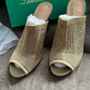 Lauren Lorraine Gold Embellished Mules